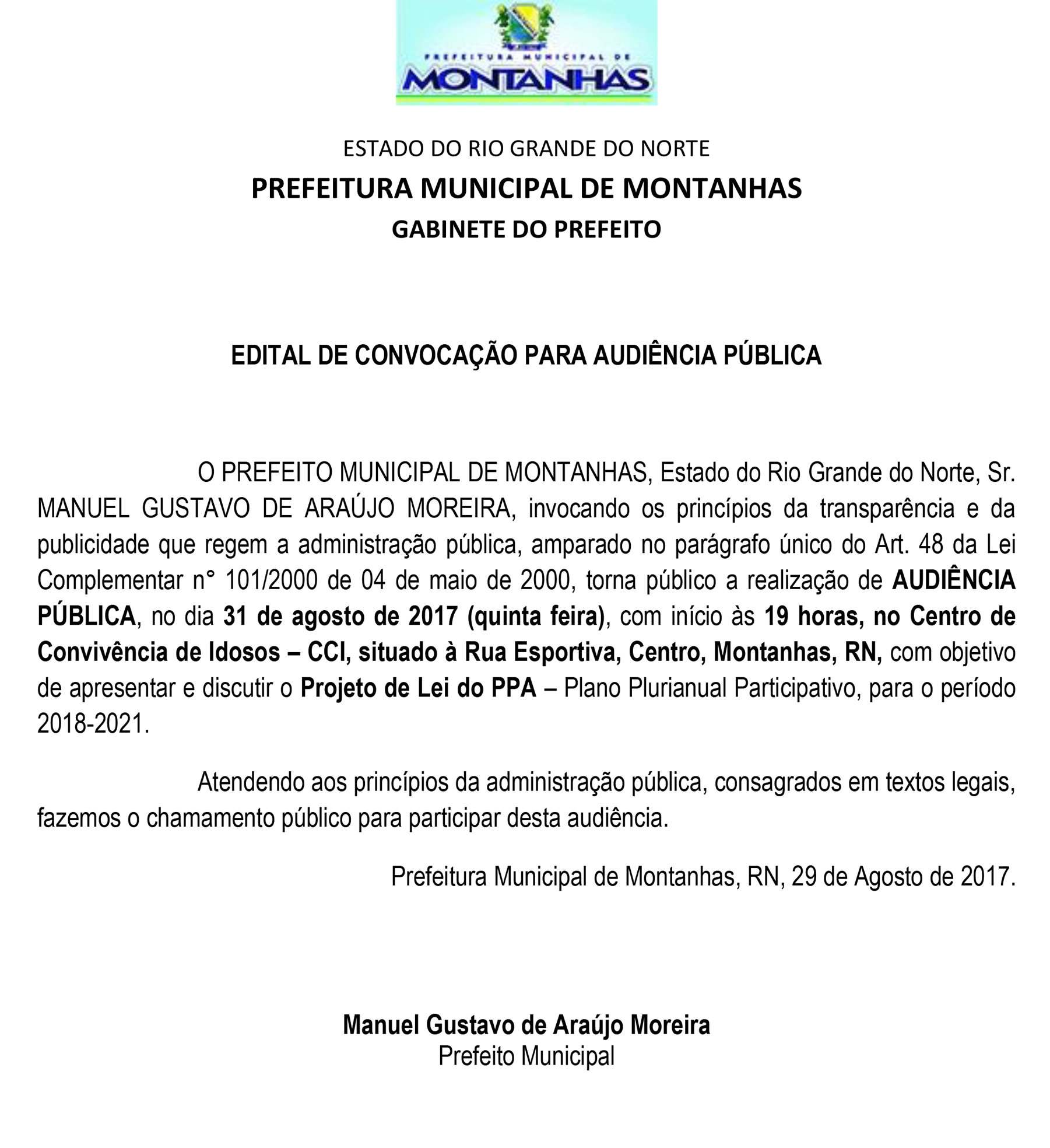 Prefeitura convoca audiência pública para tratar sobre edital do  estacionamento rotativo