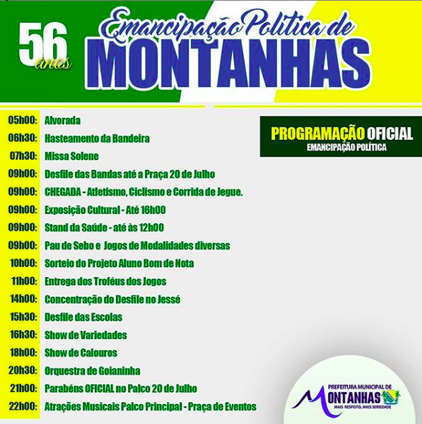 EMANCIPAÇÃO POLÍTICA DE MONTANHAS NESTE 20 DE JULHO – 56 ANOS