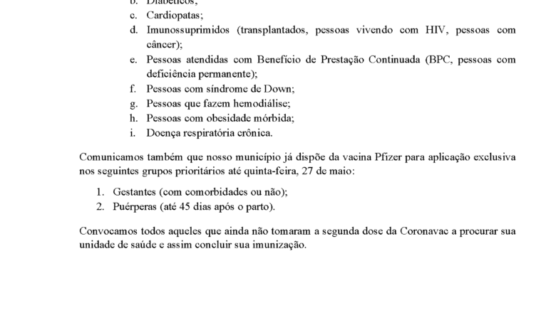 COMUNICADO – PLANO DE IMUNIZAÇÃO COVID-19