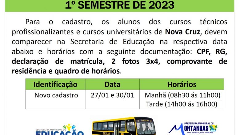 INFORMATIVO DA SECRETARIA MUNICIPAL DE EDUCAÇÃO – MONTANHAS/RN